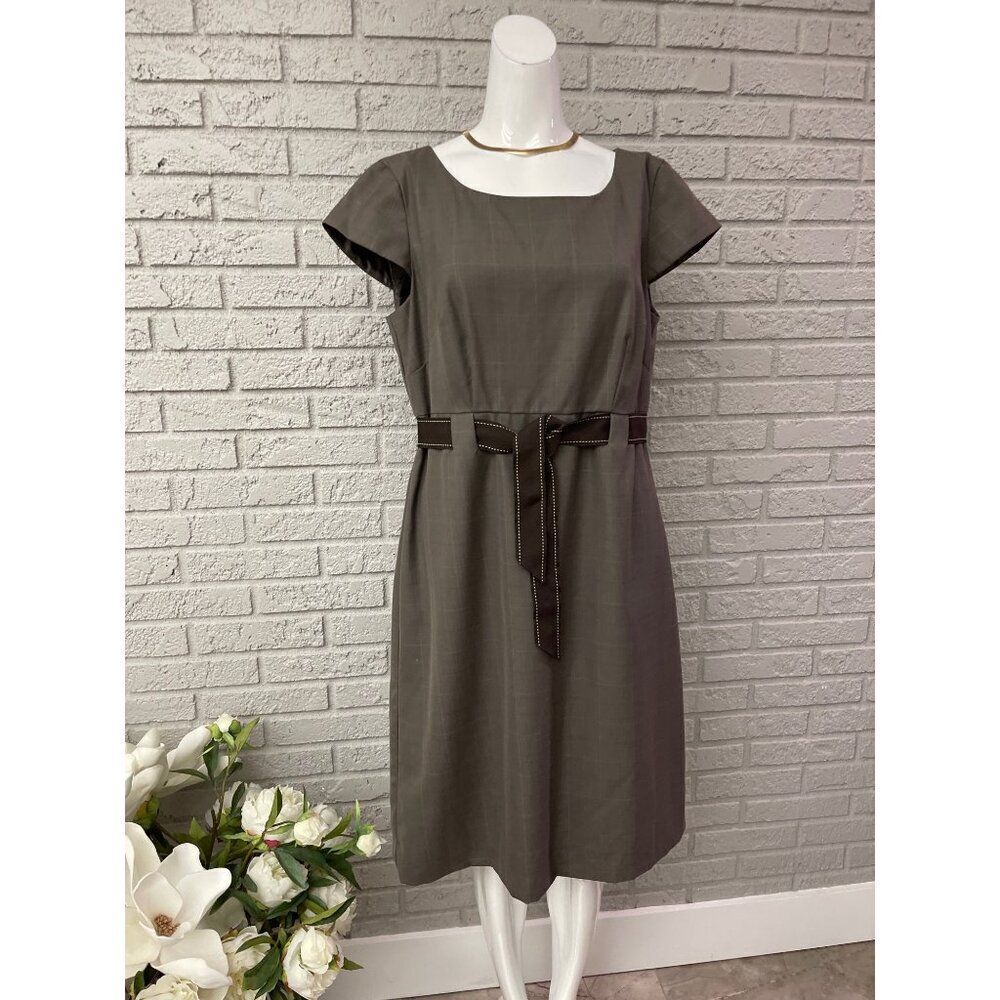 Studio I Women Gary PlaidāSelf-Belted Cap Sleeve Sheath Dress Size 12